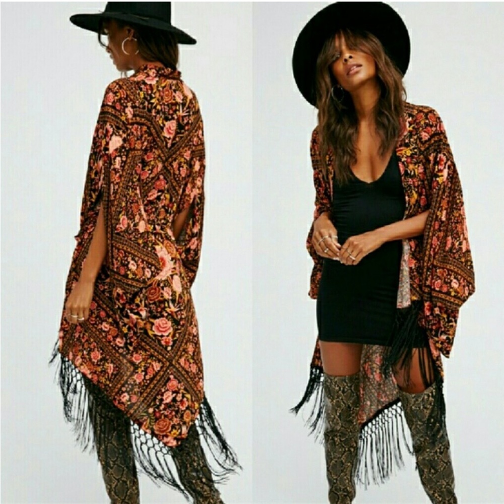COPY - Spell designs x free people babushka kimono amber OS black robe exclusiv…